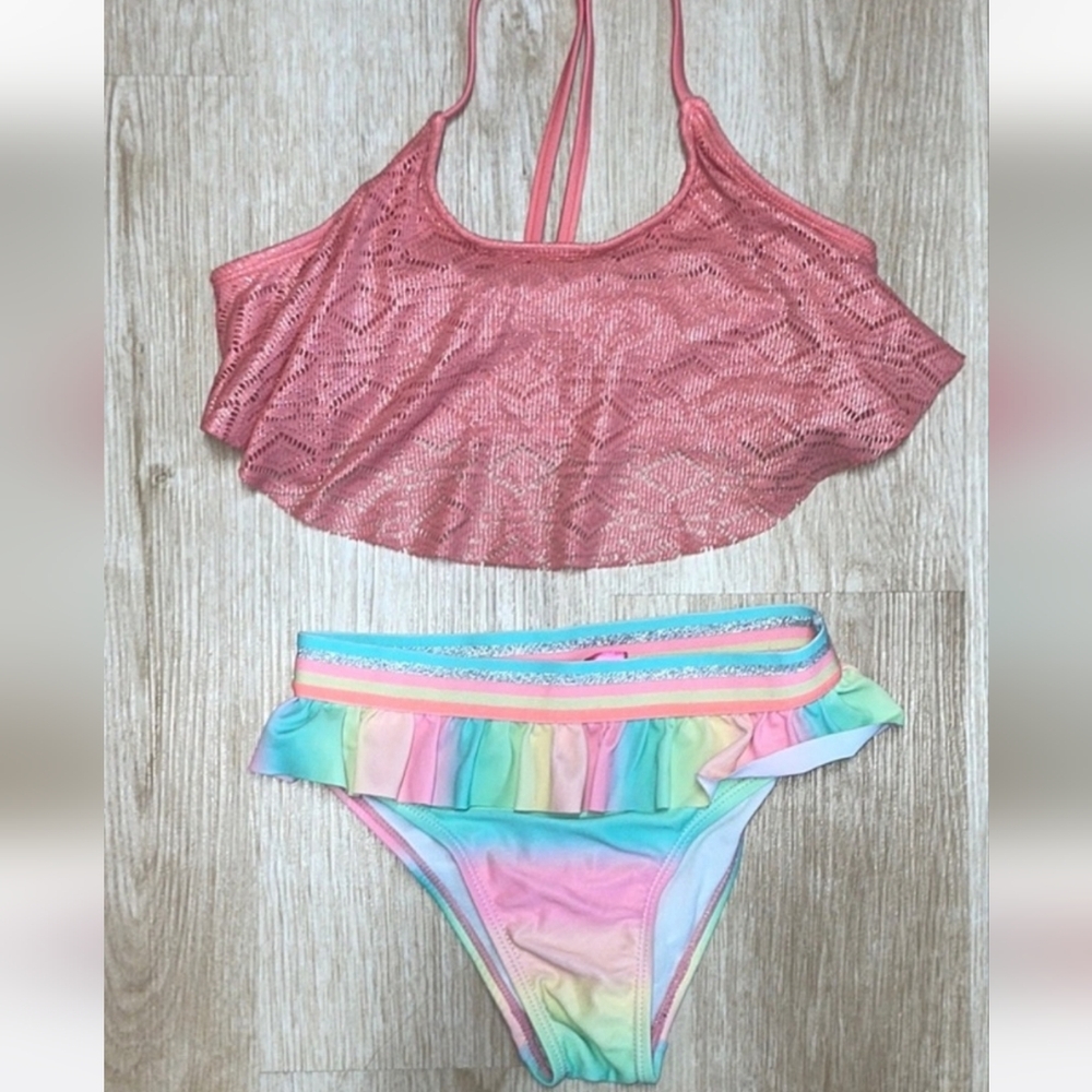Betsey Johnson Girls swimsuit bottom multi color UPF 50+ & Cat + Jack swim top
